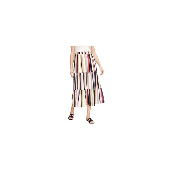 LOFT Striped Tiered Midi Skirt Multicolor Pull-On Flowy Summer Skirt Large NWT - Picture 1 of 12